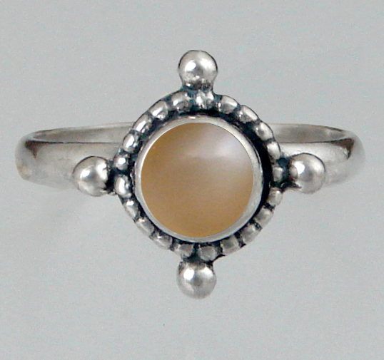 Sterling Silver Dainty Gemstone Ring With Peach Moonstone Size 10